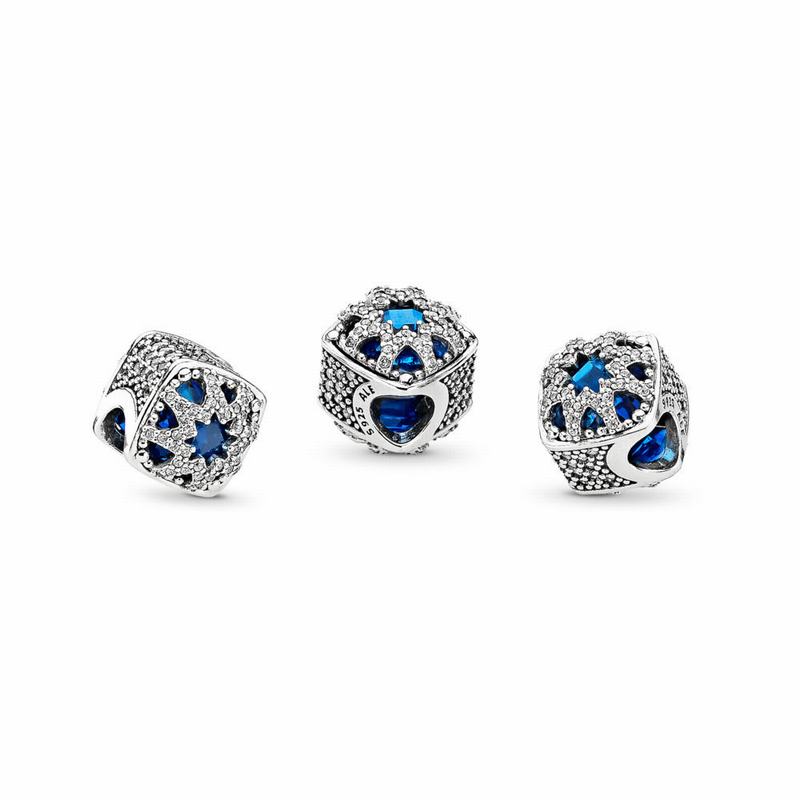 Pandora Glacial Beauty Charm Ireland - Sterling Silver/Blue/Mixed Stones/Cubic Zirconia - 791654ANO